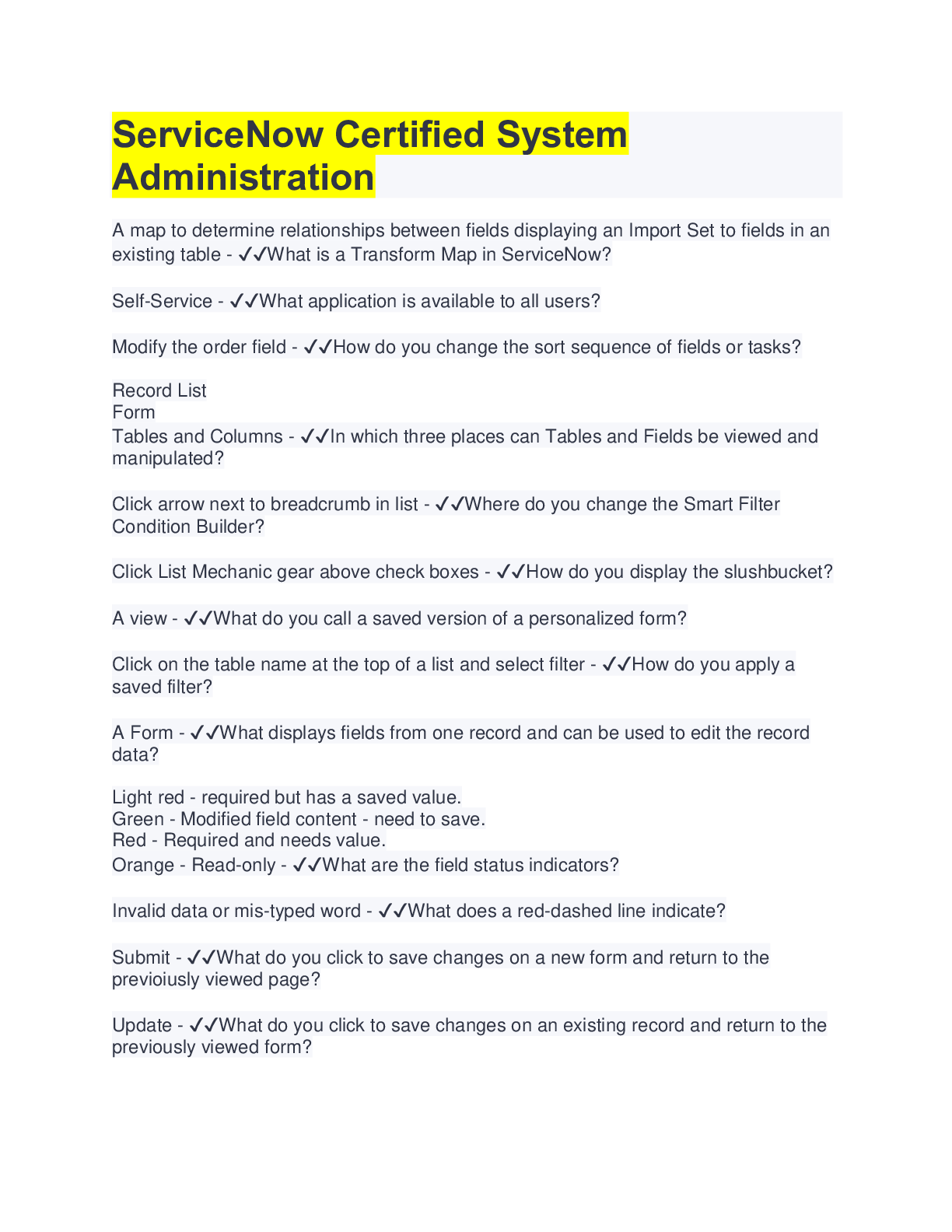 Preview image for ServiceNow Certified System Administration(QUESTIONS&ANSWERS)
